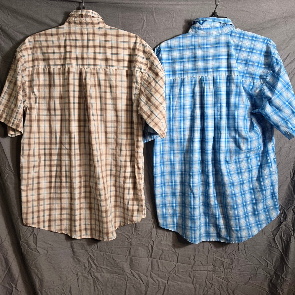 Wrangler Riata Mens Large Short Sleeve Plaid Button Up Shirts 2 Pack Blue Tan